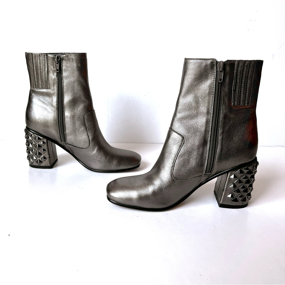 Guess Leather MadeUp Studded Heel Ankle Boots in Pewter 6